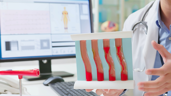 Herzgesundheit - Arzt mit einem Arteriosklerosemodell