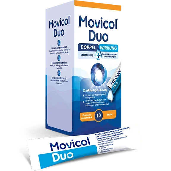 Mobile Doppelwirkung bei Verstopfung & Blähungen mit Movicol Duo