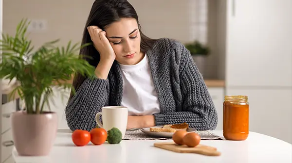 Junge Frau mit einer Essstörung möchte nicht essen
