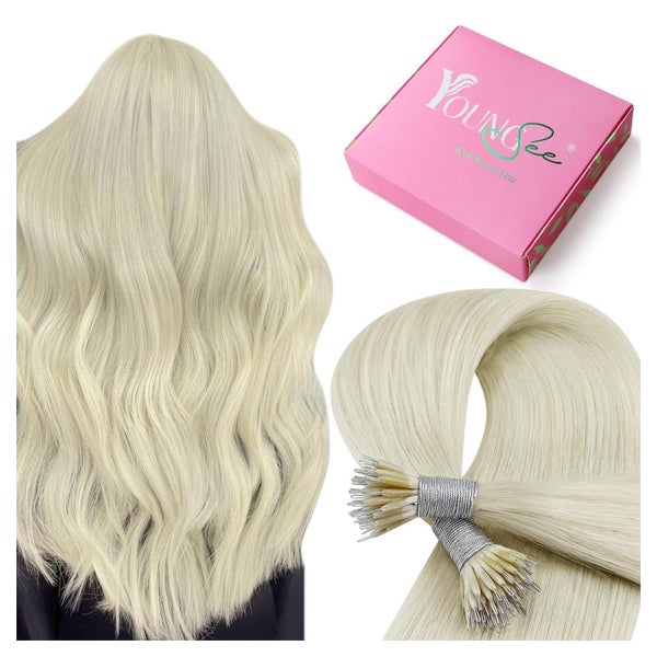 YoungSee Nanoring Extensions Echthaar Blond 40cm - Platinblond, Kaltblond