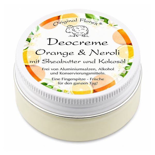 Florex Deocreme Orange & Neroli Aluminiumfrei mit Sheabutter, Kokosöl & Zink | Vegan 40 ml