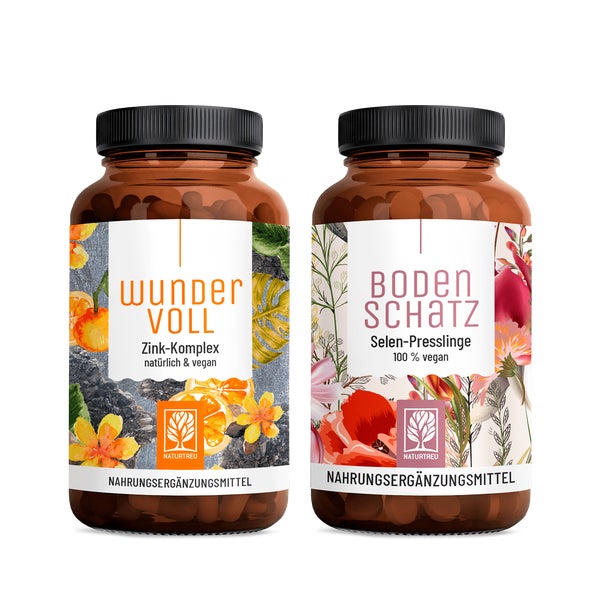 BODENSCHATZ WUNDERVOLL Paket: Selen aus Selenhefe, L-Selenomethionin + Natriumselenit & Zink aus drei Zinkformen in einem veganen Bundle - NATURTREU® 67.4 g