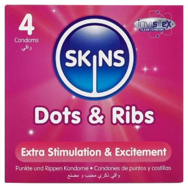 «Dots & Ribs» gerippt/genoppte Kondome ohne Latexgeruch (4 Kondome) 4 St