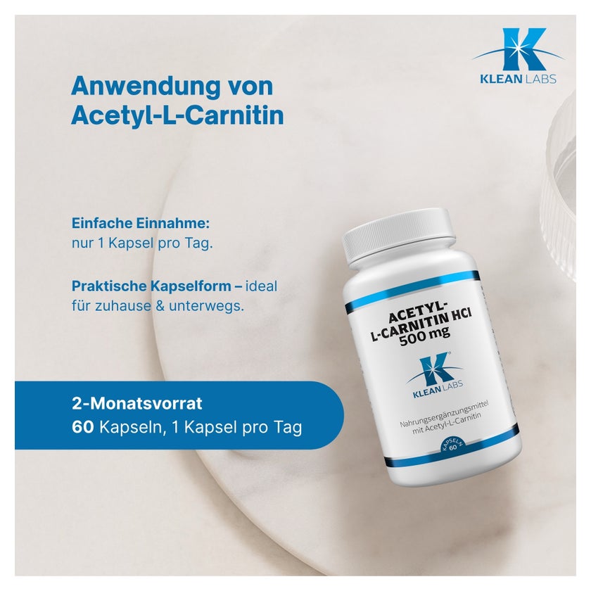 Acetyl-l-carnitin Hcl 500 Mg Klean Labs Kapseln 60 St online kaufen | DocMorris Acetyl-l-carnitin Hcl 500 Mg Klean Labs Kapseln 60 St online kaufen | DocMorris
