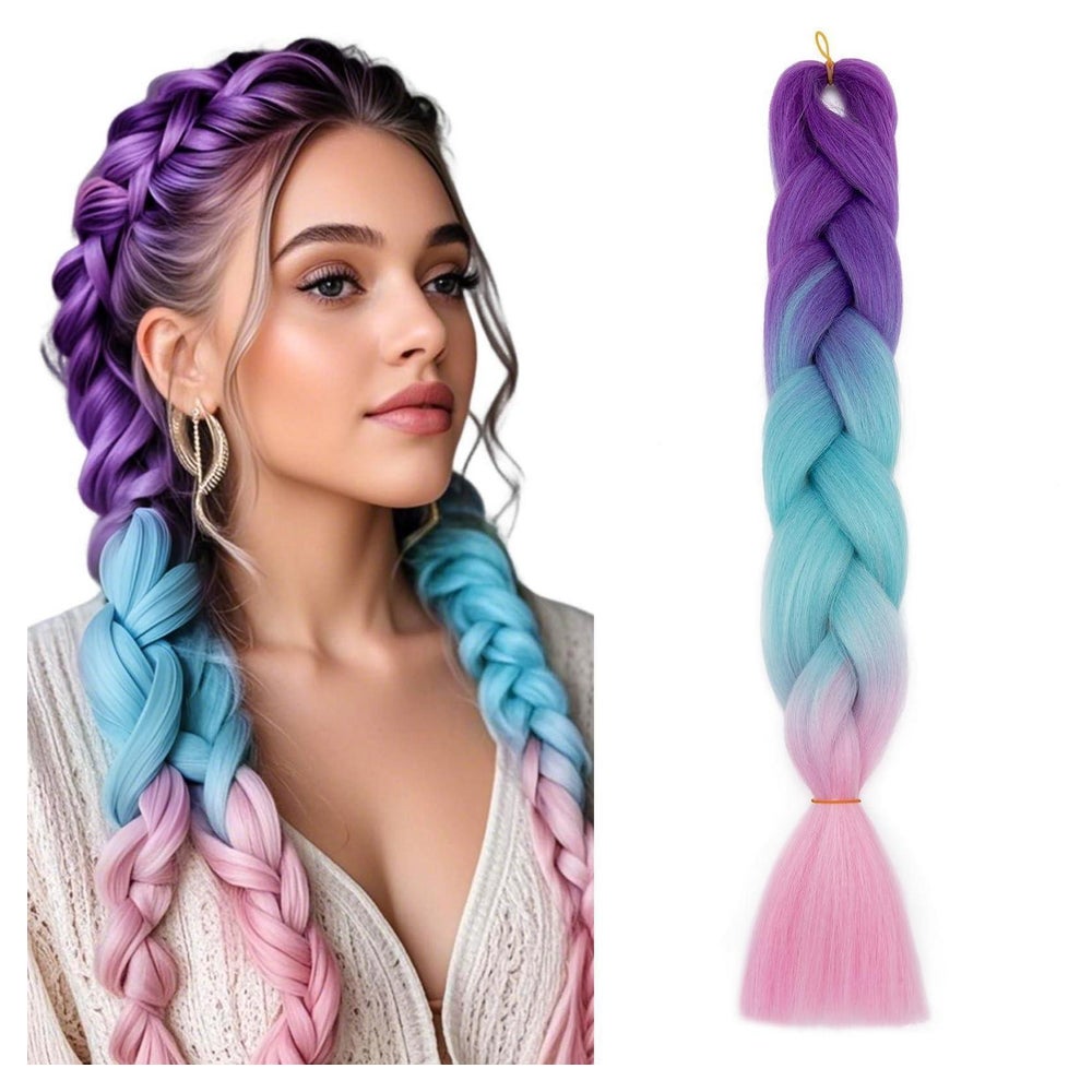 Haarverlängerung Braids 60 CM (Pack of 1) Lila zu Blau zu Pi 1 St
