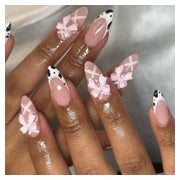 Künstliche Fingernägel Kurz Rosa Milchkuh 3D Schleife YC3 1 St