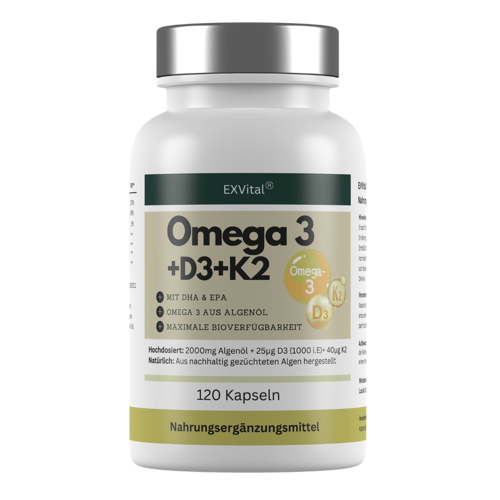 EXVital® Omega 3 + Vitamin D3 & K2 Kapseln aus Algenöl 183 g