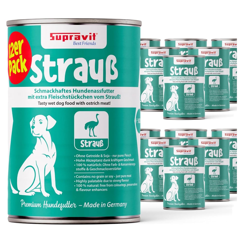 Supravit Hundenassfutter mit Strauß 12 x 100g für Hunde 4920 g