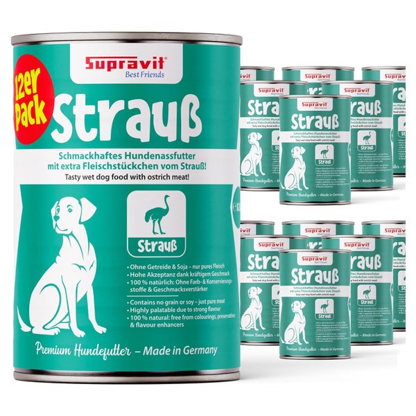 Supravit Hundenassfutter mit Strauß 12 x 100g für Hunde 4920 g