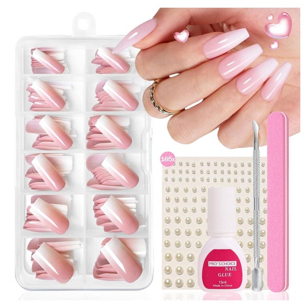 Falsche Nägel Tips 120 Französisch Weiß Rosa Baby Pink Lange 1 St