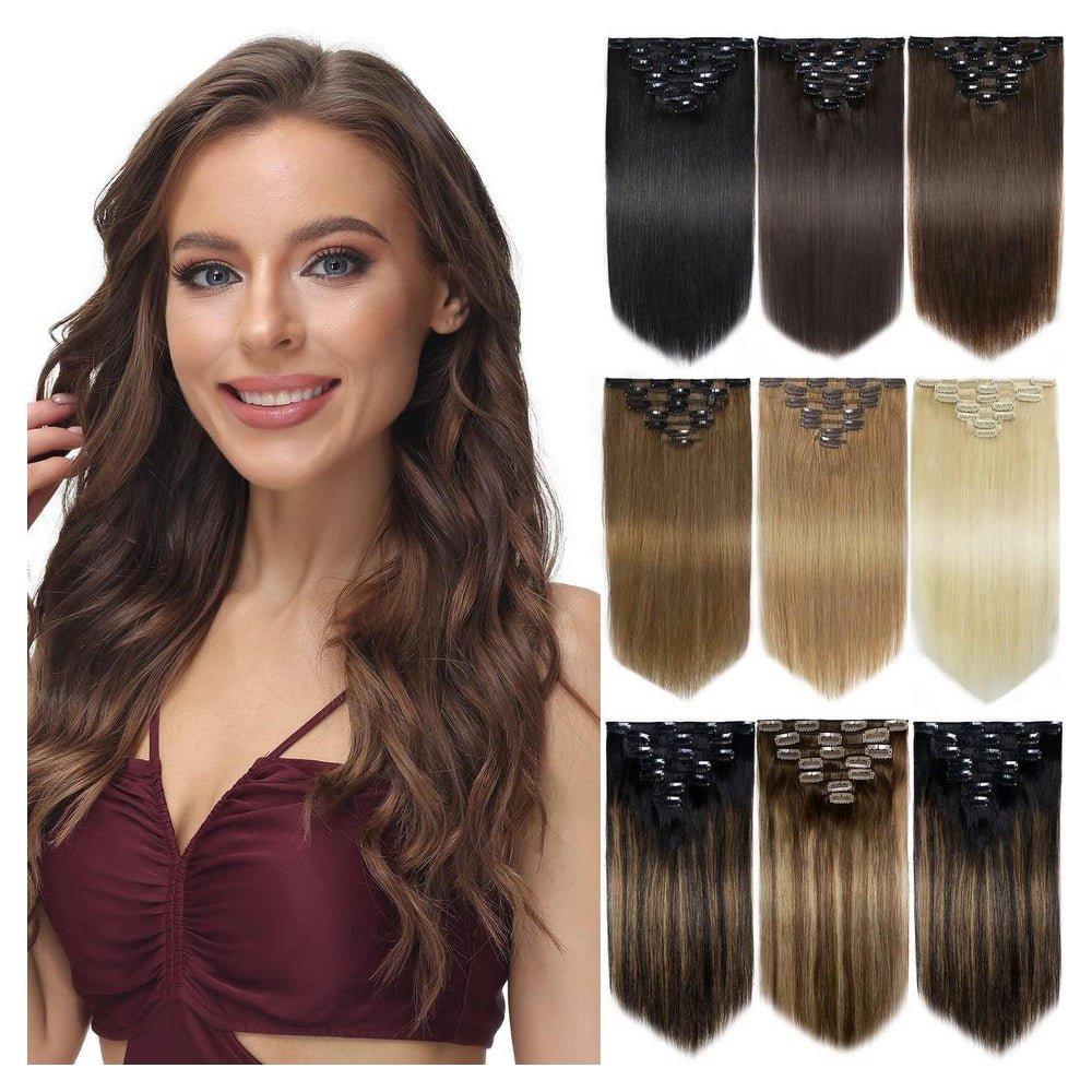 Clip in Echthaar Extensions 16 Clips Remy 16 inch Blond mit 1 St