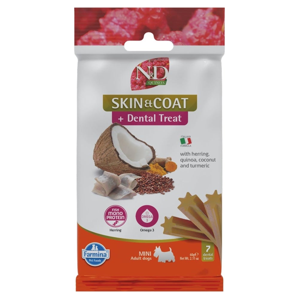 FARMINA N&D Quinoa Dental Treat Skin Coat Hering Mini (7 pcs ) Zahnpflege-Leckerli für kleine Hunderassen 0,06 kg