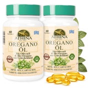 Athina® Oregano Öl Vegan Bio 2 x 60 Kapseln I 100 mg Athina® Wildes Berg Oregano Öl I Origanum vulgare hirtum aus Griechenland I 80% Carvacrol I Reine & natürliche Zutaten 60 St