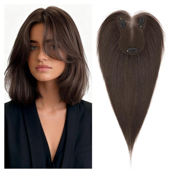 MY-LADY Echthaar Topper Damen Dunkel Braun - Handgehäkelt, Clip In, Leicht &