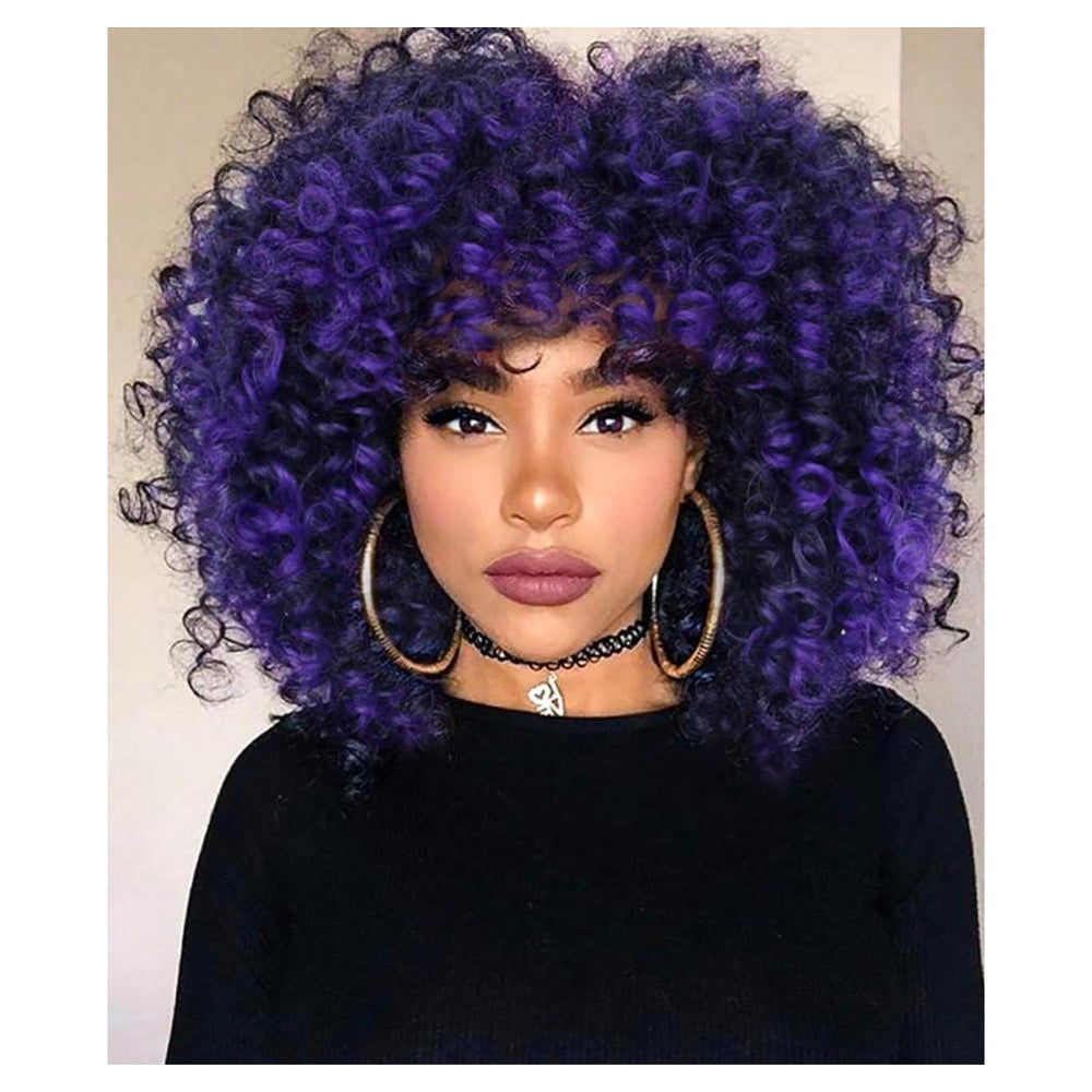 Perücke Afro Kinky Kunsthaar Bob Pony Schwarz bis Violett 1 St