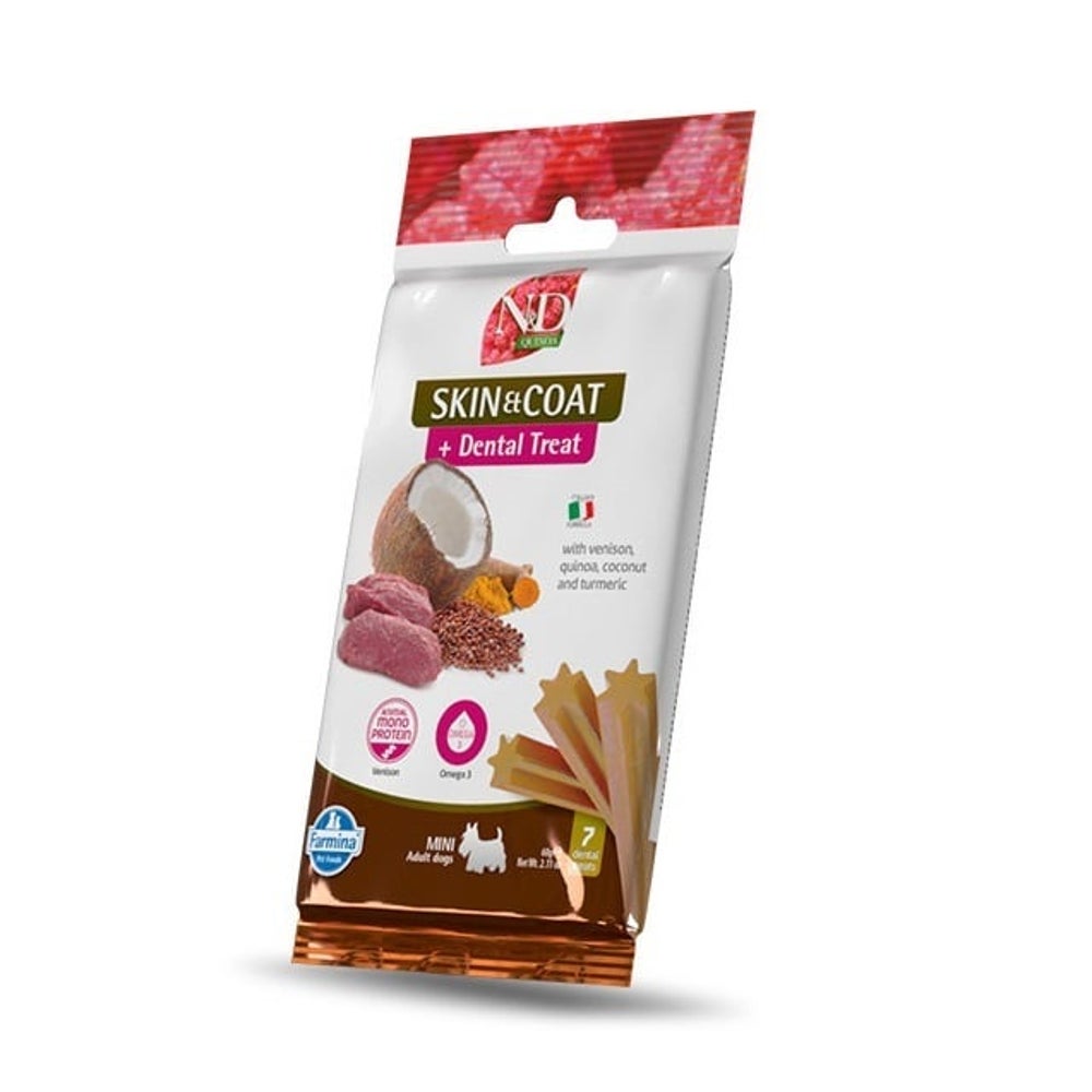 FARMINA N&D Quinoa Dental Treat Skin Coat Venison Mini (7 pcs ) Zahnpflege-Leckerli für kleine Hunderassen 0,06 kg
