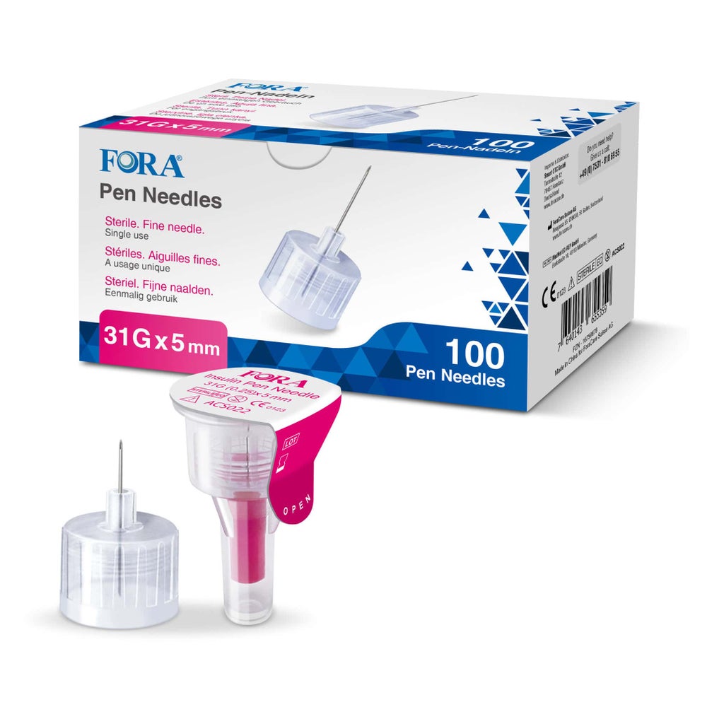 FORA Pen Nadeln 31G 5mm (100 Stück) - Insulin Pen Nadeln - Nadeln für Spritzen - The Tester 1 St