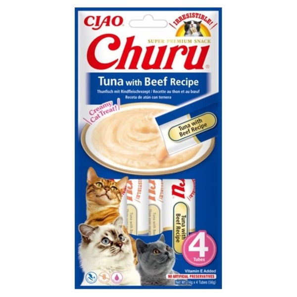 INABA Churu Tuna with beef recipe 4x14g Thunfisch mit Rindfleisch für Katzen 0,056 kg