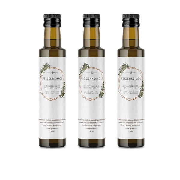 Nordic Pure Weizenkeimöl – kaltgepresst, mit Vitamin E + Spermidin 3x250 ml