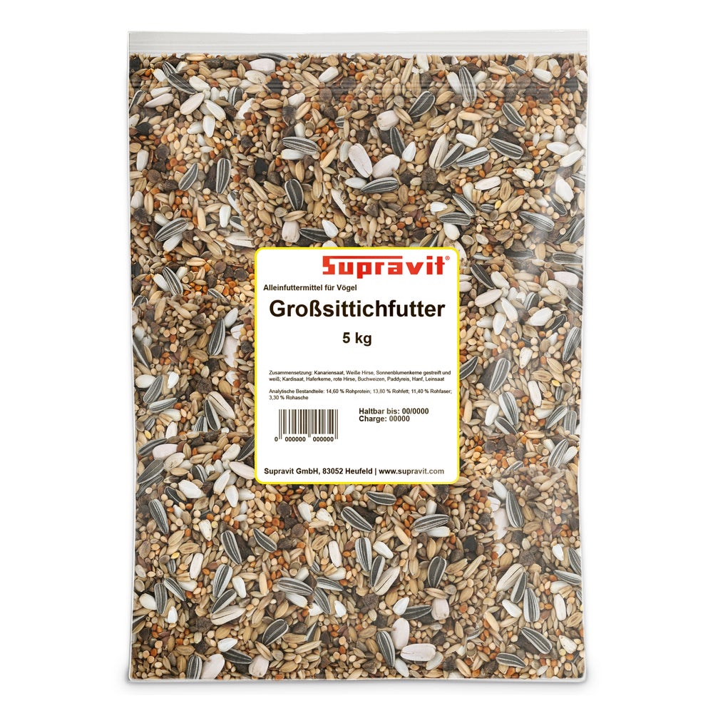Supravit Großsittichfutter - Körnermischung für Großsittiche - Großsittich Vogelfutter mit Sonnenblumenkerne - Körnerfutter für Sittiche - enthält wichtige Nährstoffe & Mineralien 5 kg