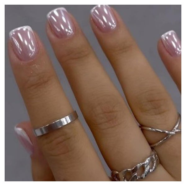 Künstliche Nägel 24er Set French mit Glitzer und Jelly Gel W 1 St