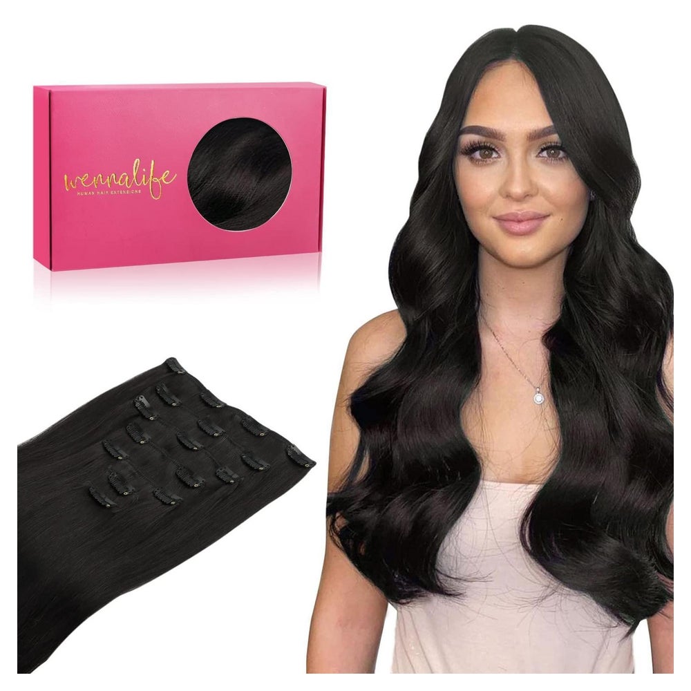 Clip in Extensions Echthaar Remy 40cm-120g #1B Natürliches S 1 St