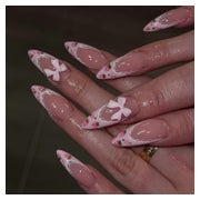 Künstliche Fingernägel Kurz Almond 3D Schleife Nude Rosa AKH 1 St