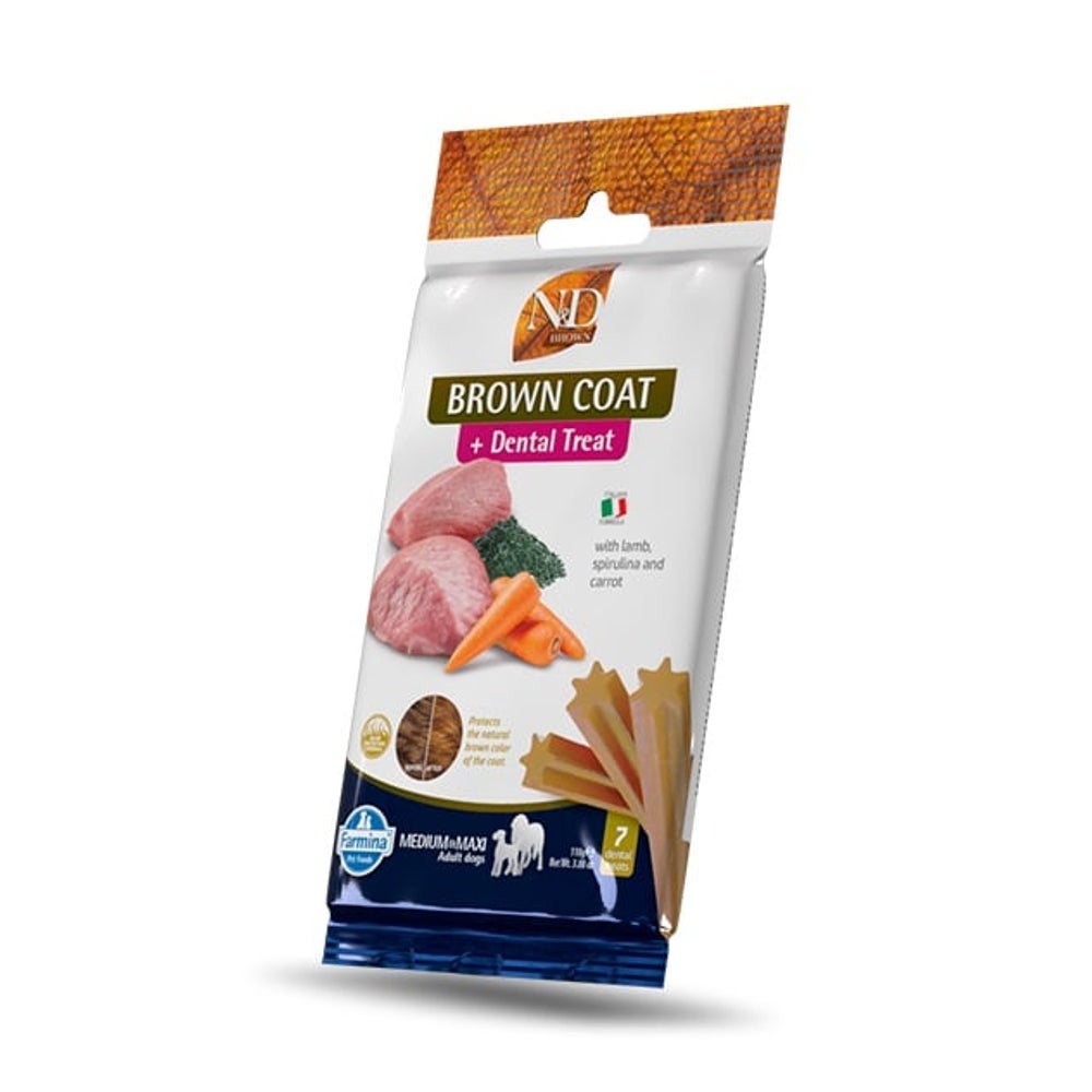 FARMINA N&D Brown Dental Treat Coat Lamb Medium/Maxi (7 pcs ) dentale Leckerlis für mittelgroße und große Hunde 0,1 kg
