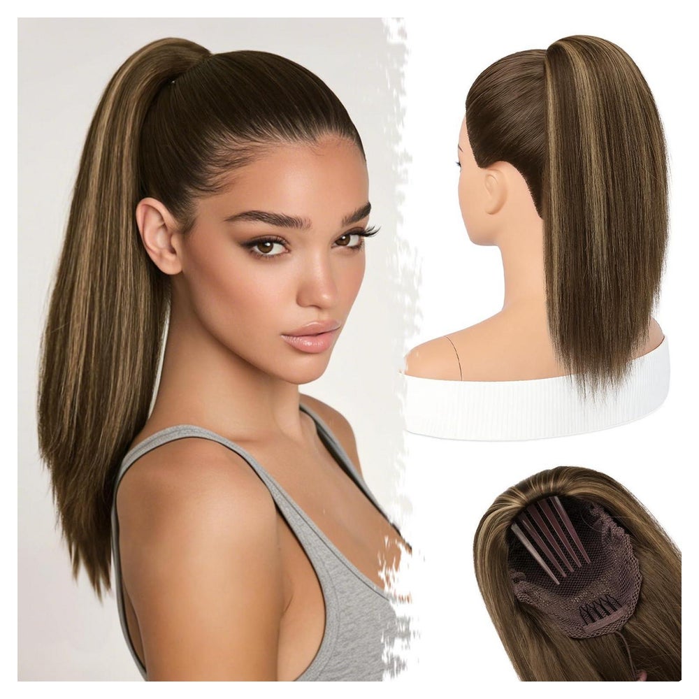 Pferdeschwanz Haarteil 40cm Kordelzug Braun mit Highlights 4 1 St