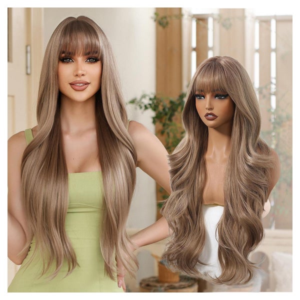 Perücken Blond 26 Zoll Ombre Braun Wellen Pony Synthetik Gol 1 St