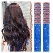 Haartinsel Clip in Haarsträhnen 12 Stück 50 cm Glitzer Blau- 1 St