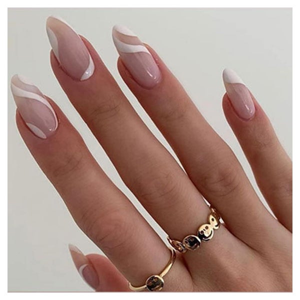 Kunstnägel 24 Weiß Swirl Oval Kurz Mandel 921white&amp;swirl 1 St