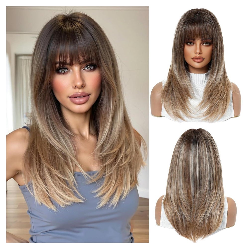 Perücke Damen Ombre Braun Blond Ombre Braun gemischt Blond(1 1 St