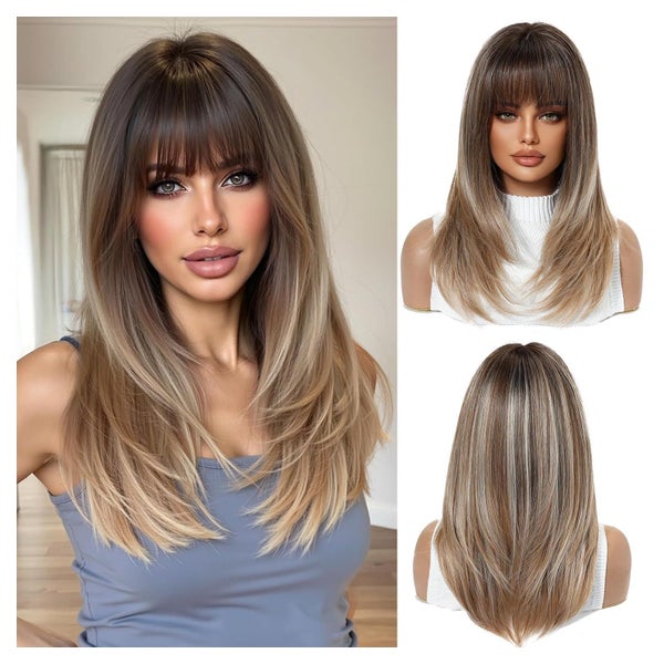Perücke Damen Ombre Braun Blond Ombre Braun gemischt Blond(1 1 St