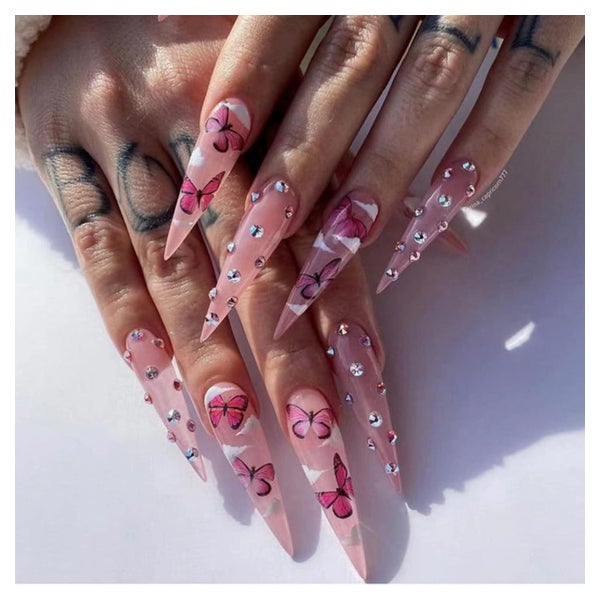 Kunstnägel Stiletto Schmetterling Pink French Butterfly&amp; 1 St
