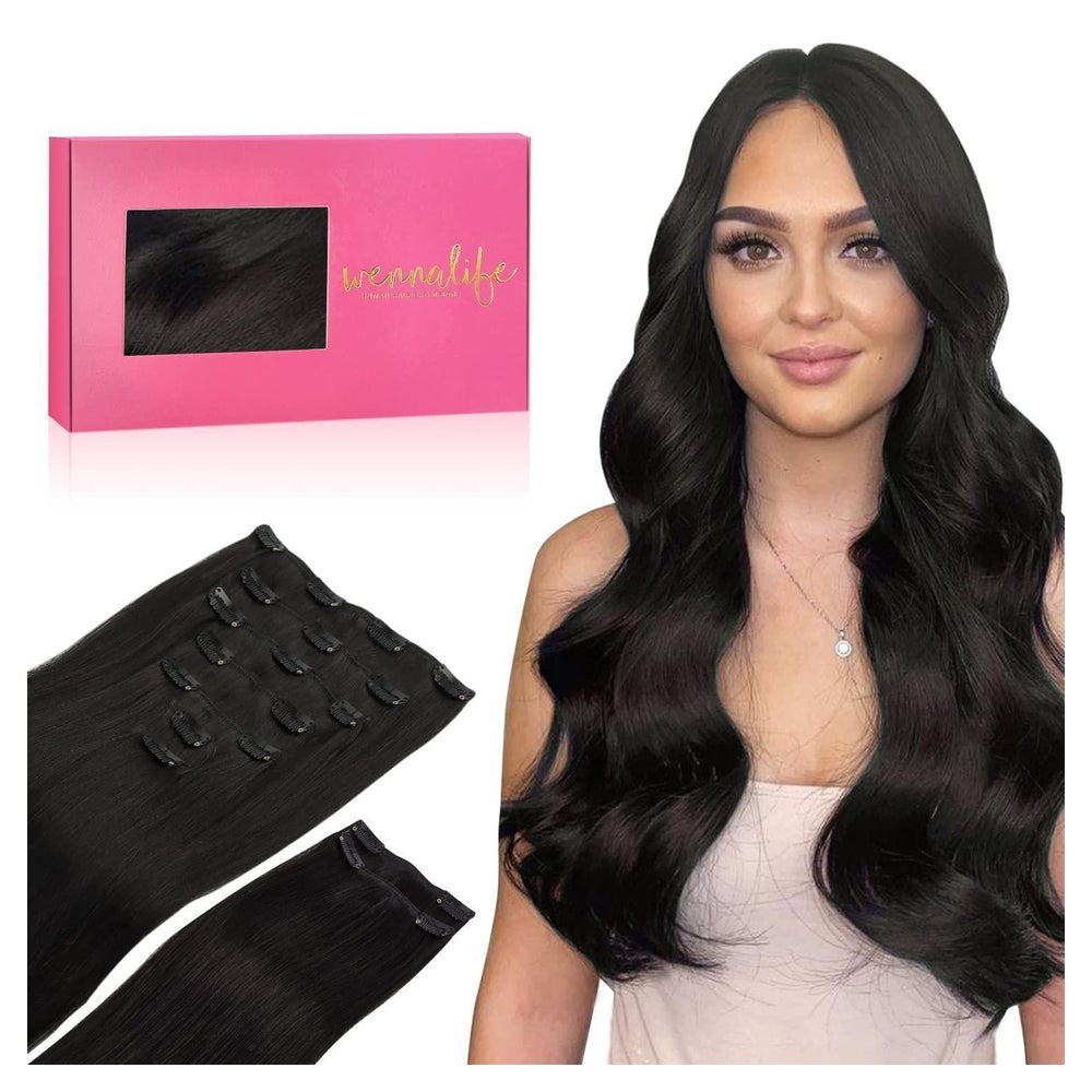 Haarverlängerung Clip Naturhaar Remy 60cm-150g #1B Natürlich 1 St