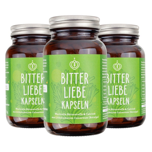 BitterLiebe Bitterstoffe Kapseln 90 Stk. - Bitterkräuter, Mariendistel, Löwenzahn, Artischocke hochdosiert - Bittertropfen in Kapselform - Rezeptur nach Hildegard von Bingen 3x 90 St