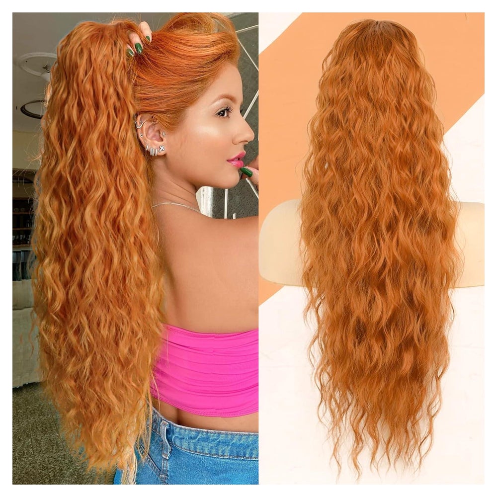 Haarteil 75cm Kordelzug Wellig Ponytail Clipin Damen Orange 1 St