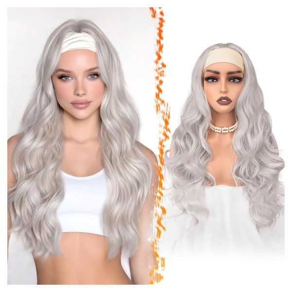 Perücke Stirnband Body Wave Damen 66cm Silber Blond 1 St