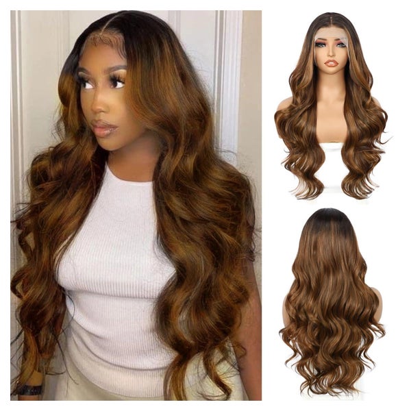 Perücke Braun Lacefront 13x4 Synthetisch Balayage Ombre Honi 1 St