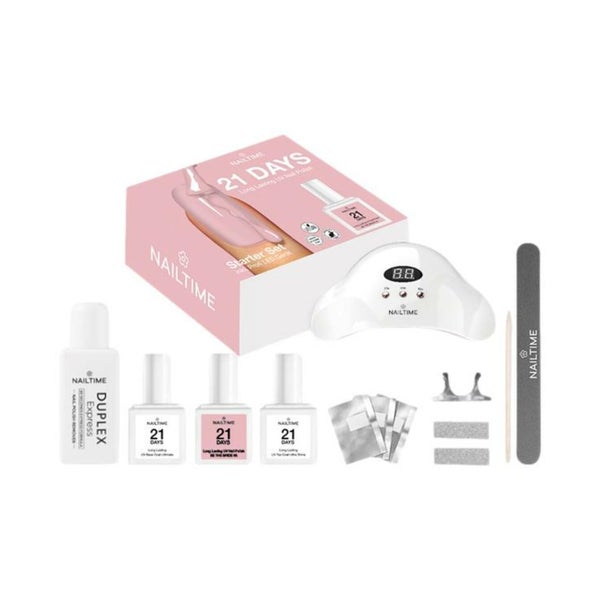 Nailtime, 21 Days Starter Set 1 = D.LED Light + 21 Base + 21 Top + 21 Nail Polish 05 + G.Buff + P.File + D.Exp.Remov. + D.Remov.Pads + Manic.Stäb.