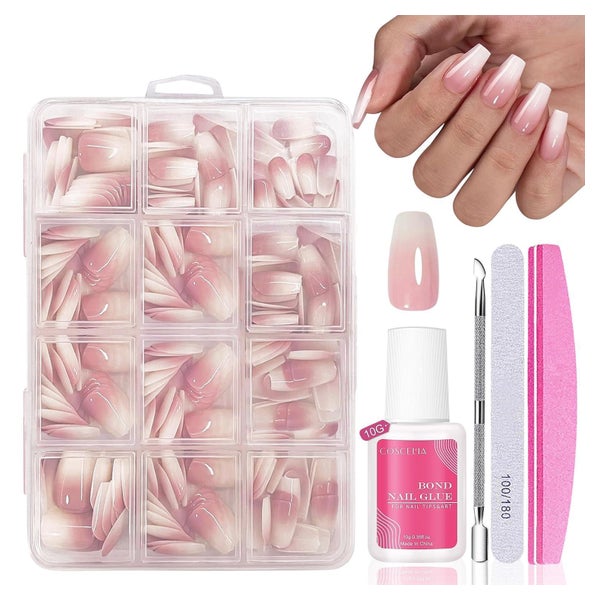 Nagel Tips Set 240 Stück Rosa Kurz Ballerina Weiß Pink Kurz 1 St