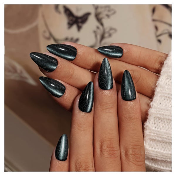 Press On Nägel Cat Eye Glitzer Rauchgrau Mandel Acryl 30er D 1 St