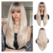 Ombre Blonde Perücke Kunsthaar Lang Gerade Dunkle Wurzeln Pa 1 St