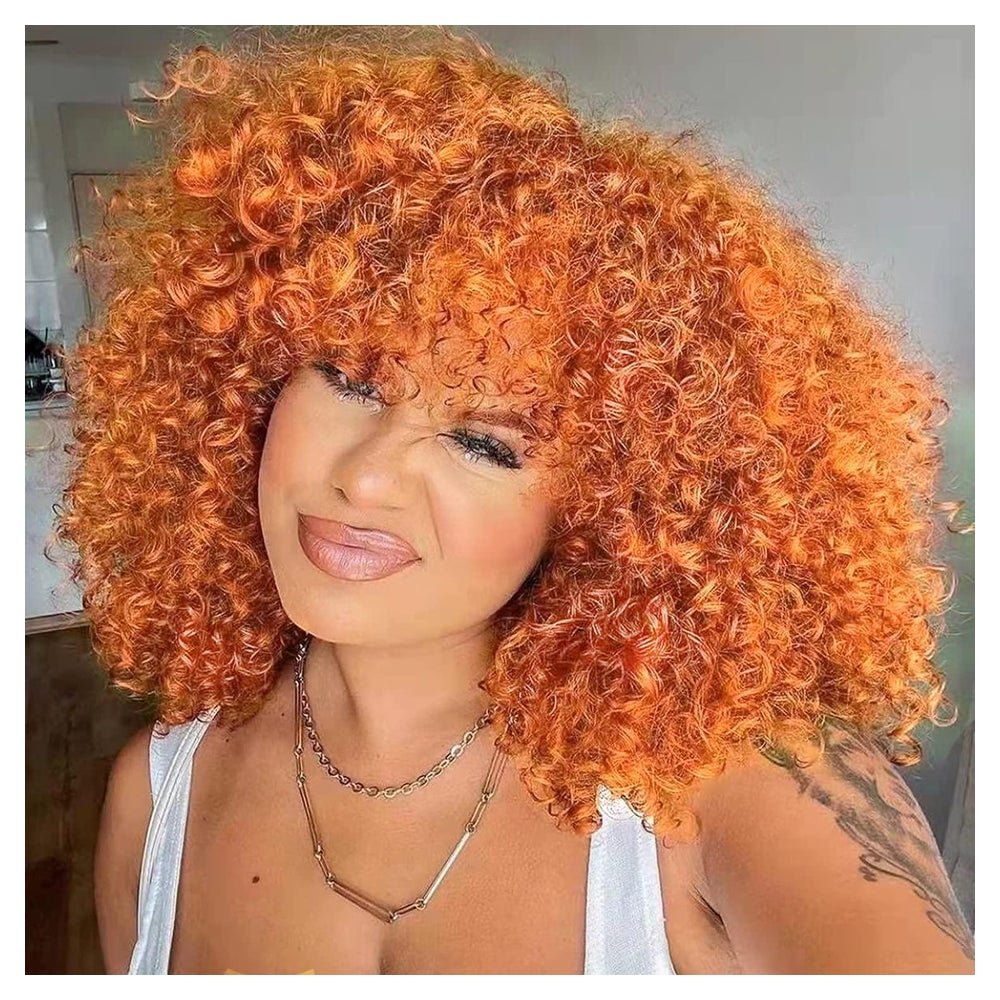 Perücke Afro Damen Lockig Pony Synthetisch Ginger Rot Orange 1 St