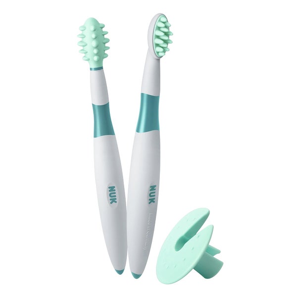 NUK Baby Zahnbürste Lernset, 2-teilig, Putzlernstift und Putztrainer inkl. Schutzring 1 St