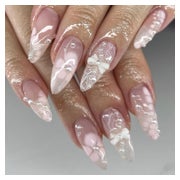 Künstliche Fingernägel Kurz Almond 3D Blumen Nagelkleber FC- 1 St