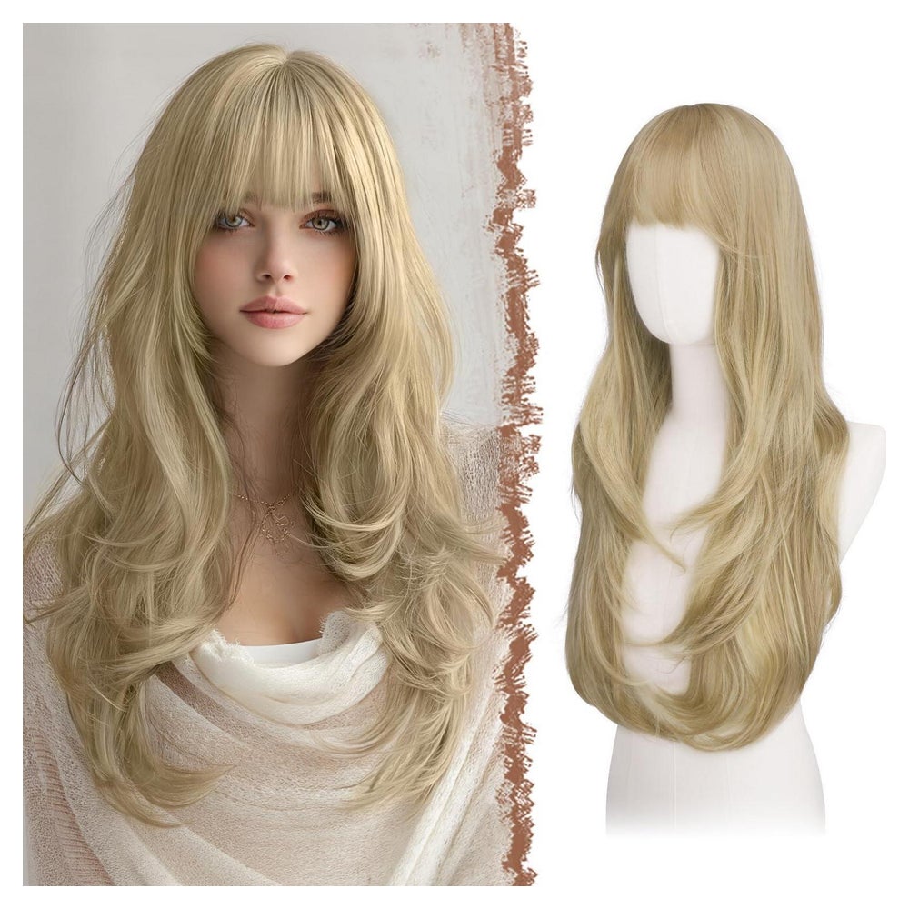 Perücke Lang Pony Geschichtet Synthetik Damen Dreckige Blond 1 St