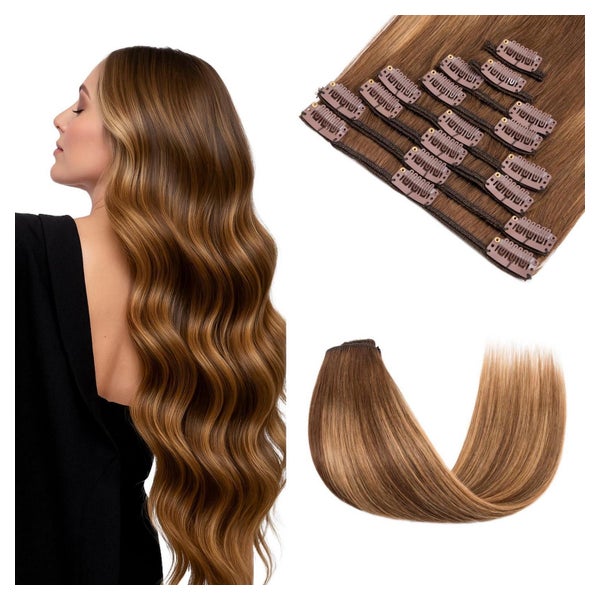 Extensions Clip in 4T4P27 Schokoladenbraun Mit Hellbraun 25c 1 St
