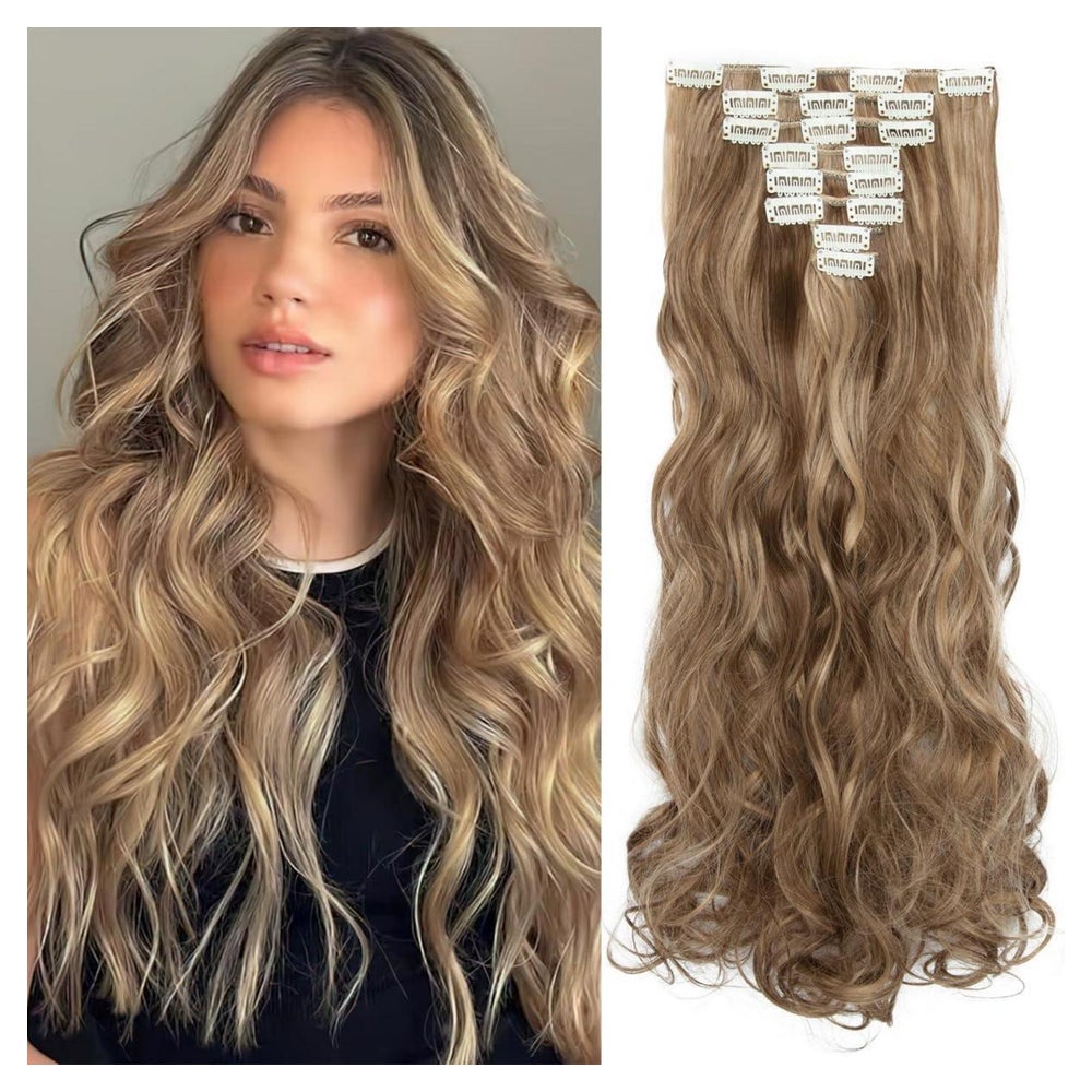 Clip in Extensions Echthaar 60 cm Ockerbraun Hellgoldblond 1 St